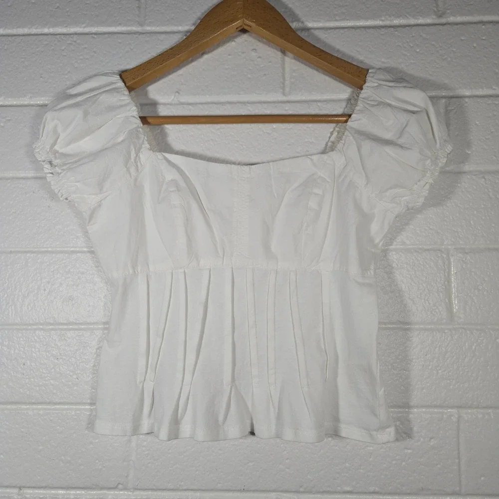 Anthropologie Puff Sleeve Peplum Blouse XS Square Neck Top Milkmaid‎ Angel
